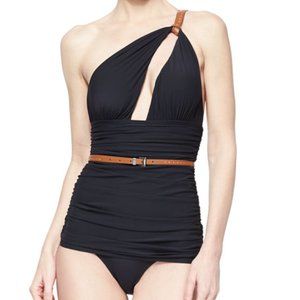 Michael Kors Belted Ruched One-Piece Swimsuit